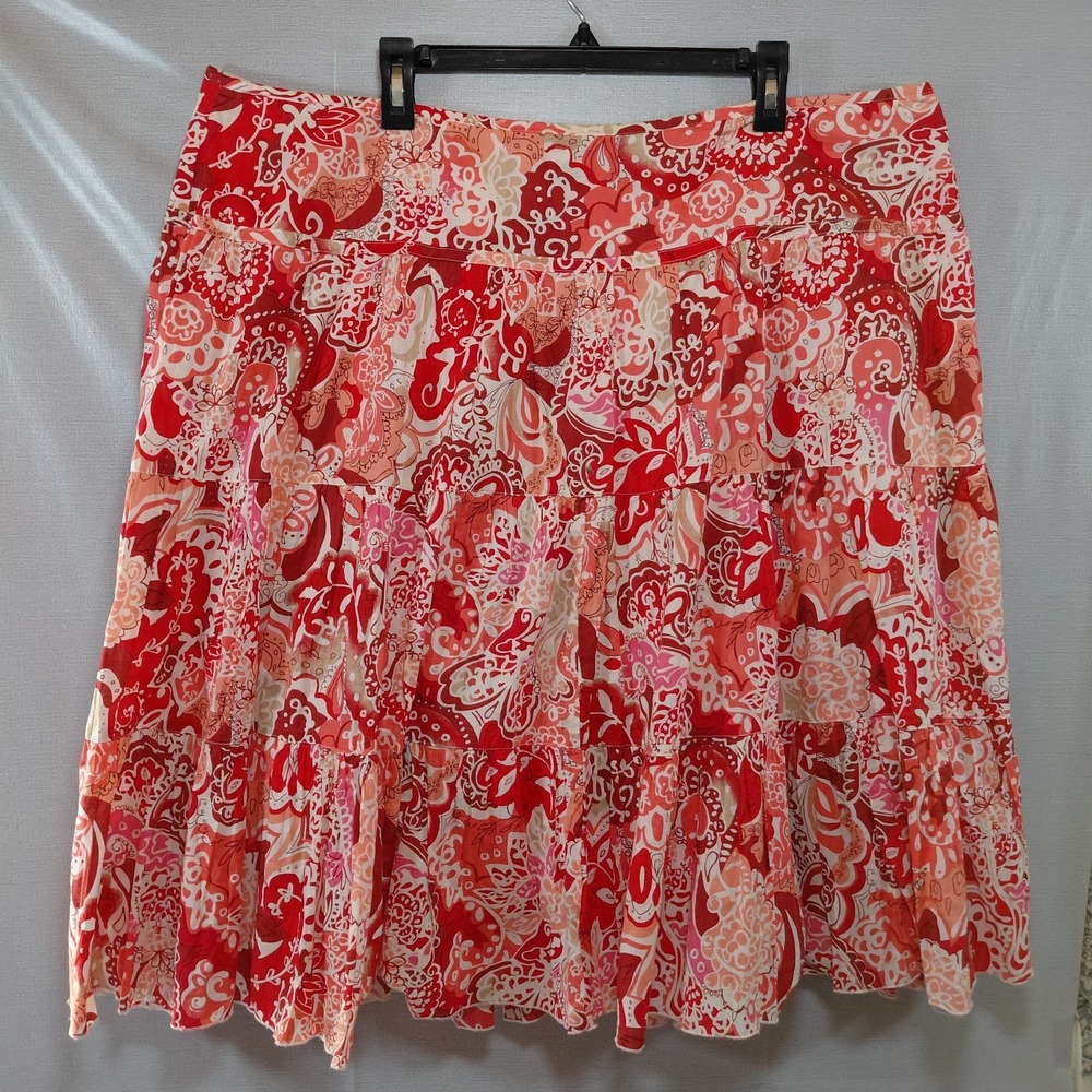 Liz Claiborne Tiered Floral Midi Skirt Women's Plus Size 20W Paisley 100% Cotton